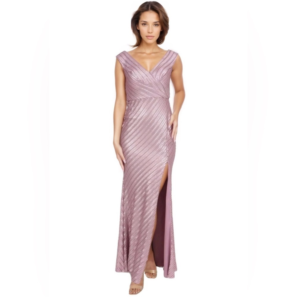 Rene Ruiz Sequin V-Neck Gown